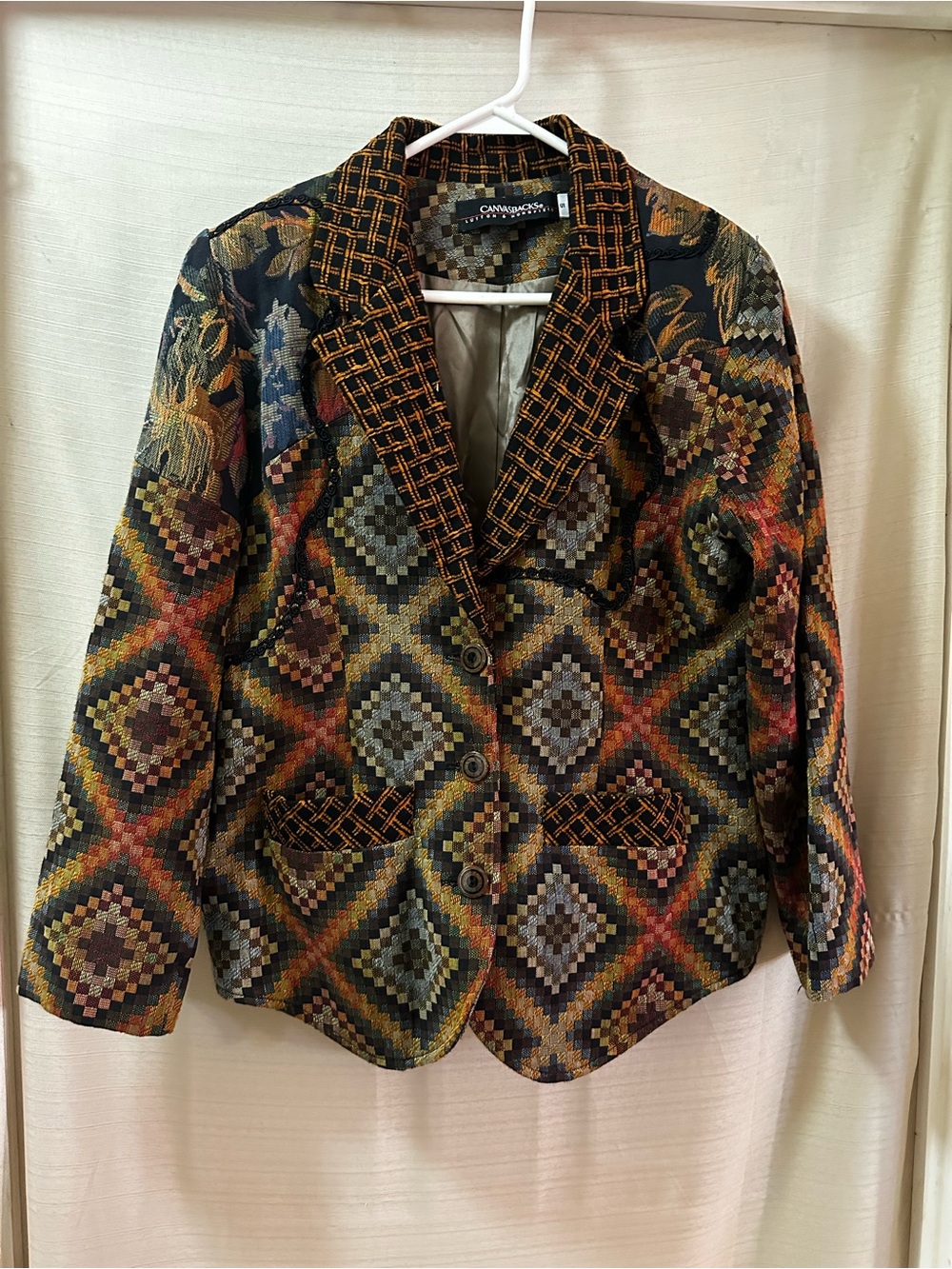 Vintage 90s Canvasbacks Tapestry Blazer Patchwork Floral Woven Jacket